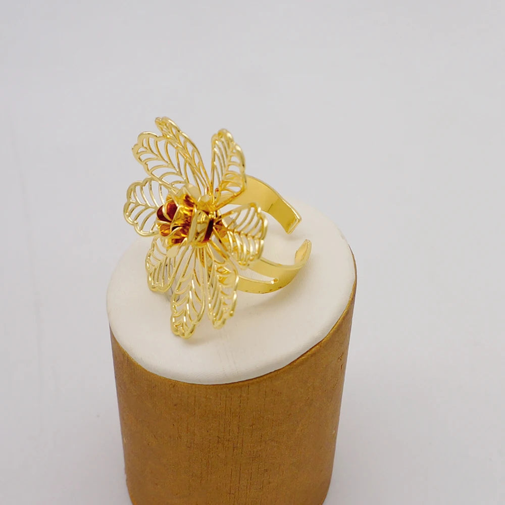 Flower Necklace Bracelet Earrings Ring Set -