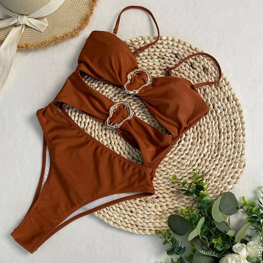 One-Piece Swimwear Summer Bathing Suit Women On Holiday New Swimsuit Bathing Suit Splice Color Beachwear Bikini -