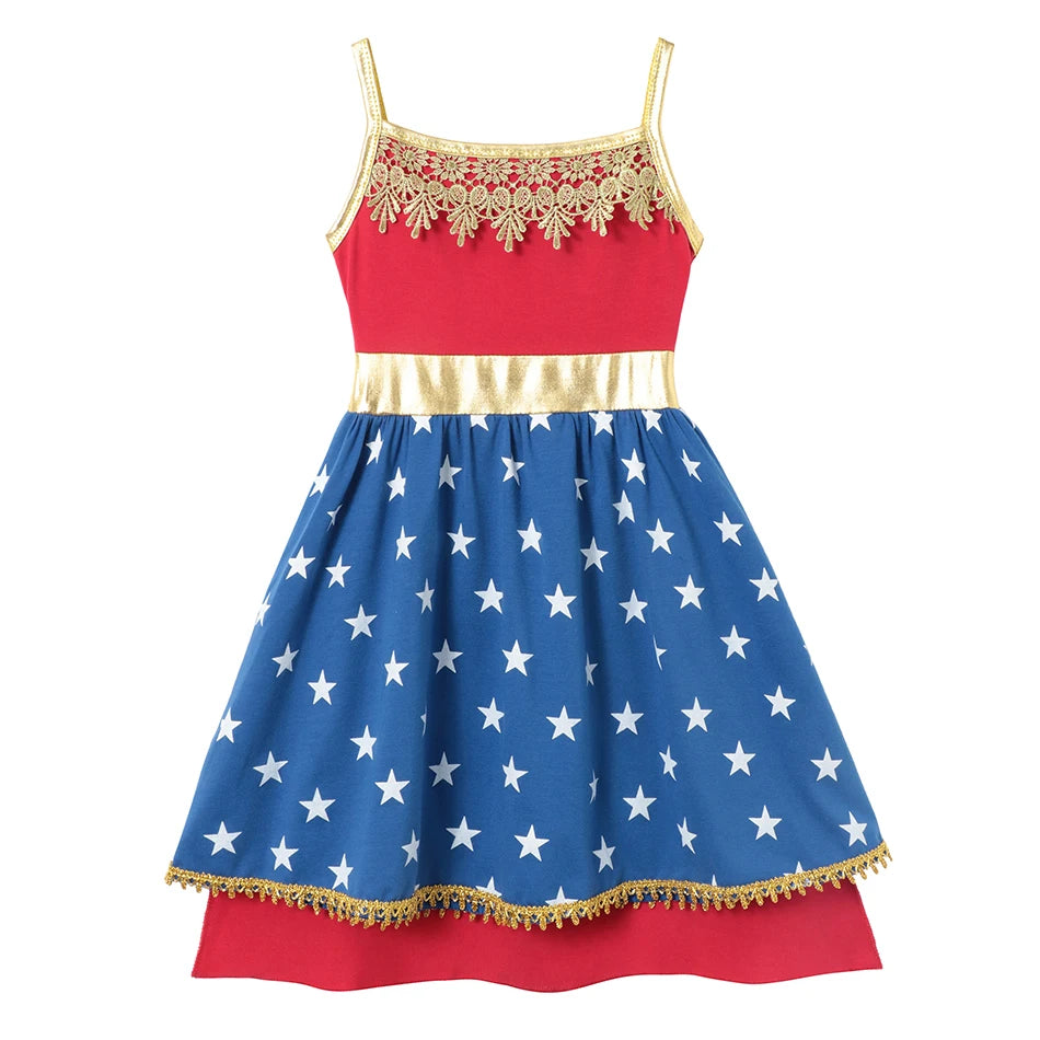 Summer Casual Dress for Girls Mermaid Dress One-Shoulder Sling Short Sleeve Cosplay Princess Costume Casual Vest 2-10 Years -