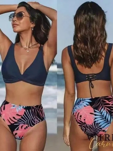 Women's Bikini Swimsuit Front Cross Lace Up Two Piece Bathing Suit -