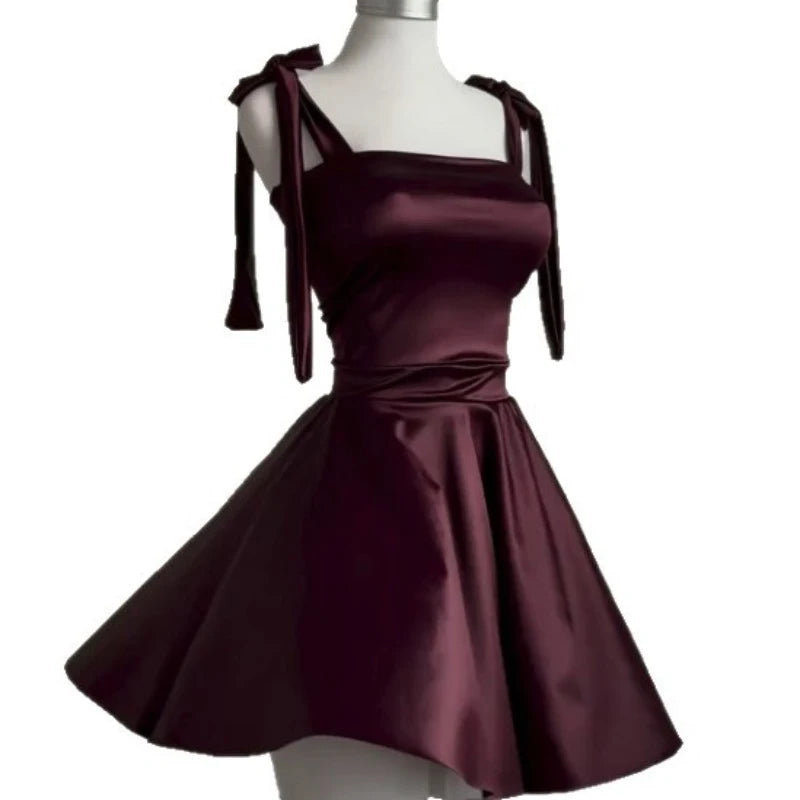 Women Sexy Mini Dress (Burgundy) -