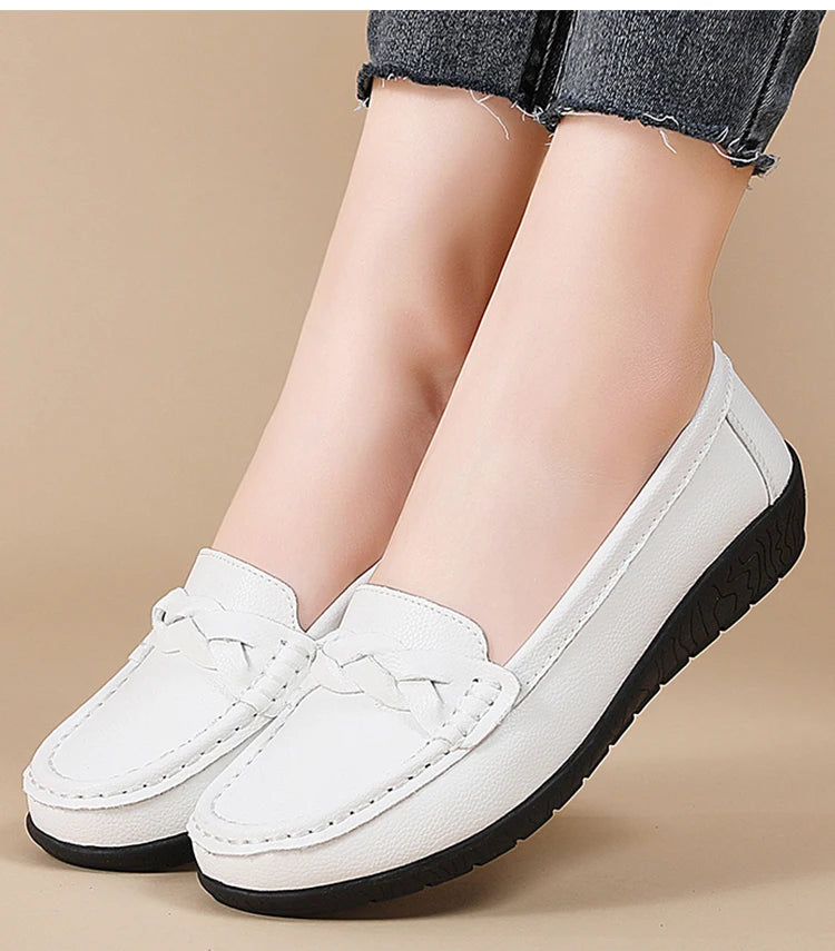 Shoes Women 2025 New Loafers Slip On Flats Leather Shoes Woman Comfortable Flat Shoes Women White Zapatos Mujer Women's Footwear -