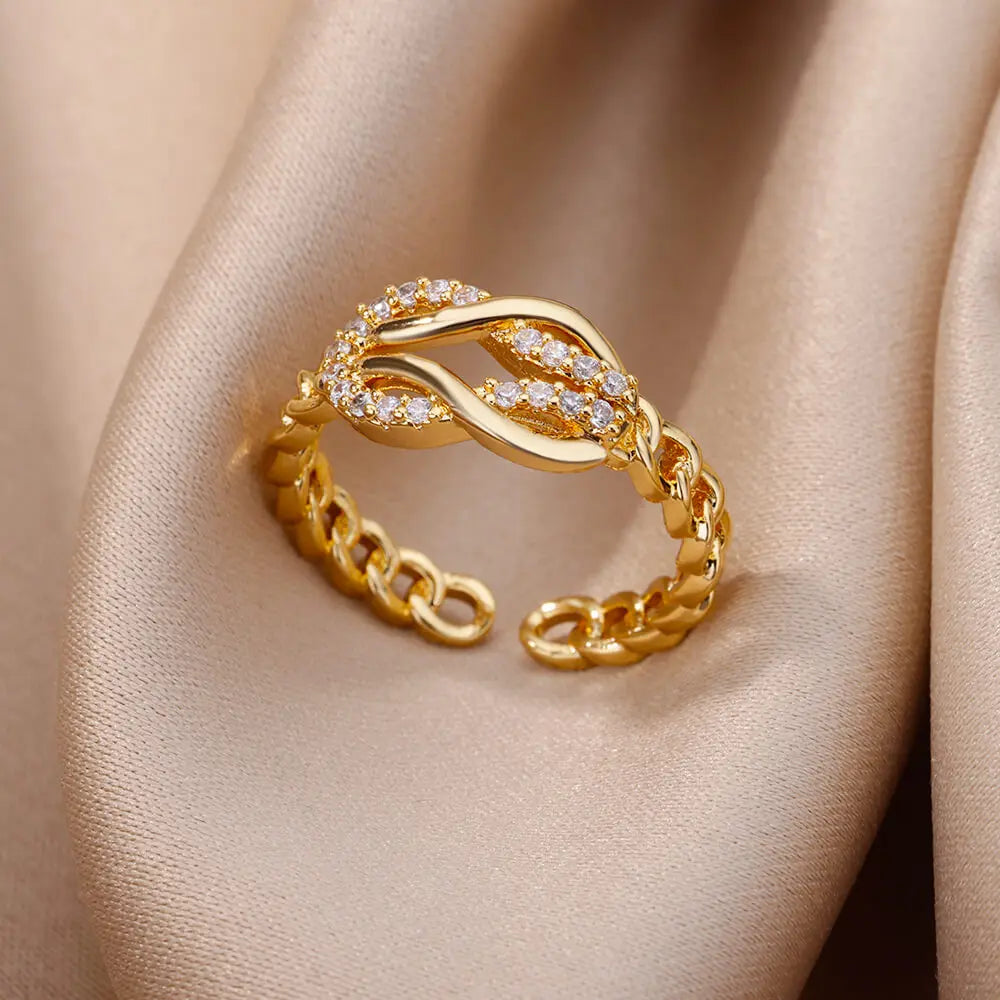 Gold Plated Stainless Steel Crystal Rings -