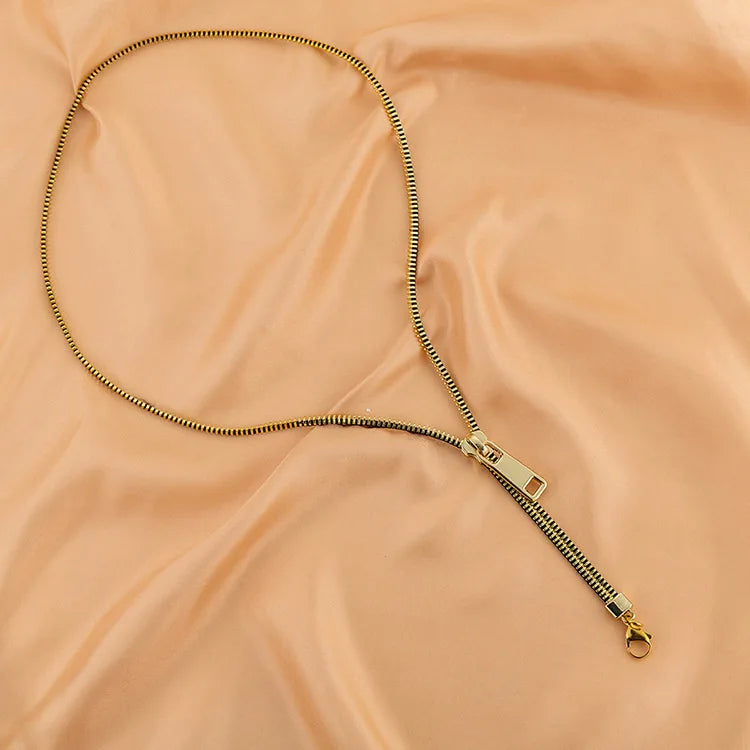 Niche design sense two wear zipper collarbone necklace women's -