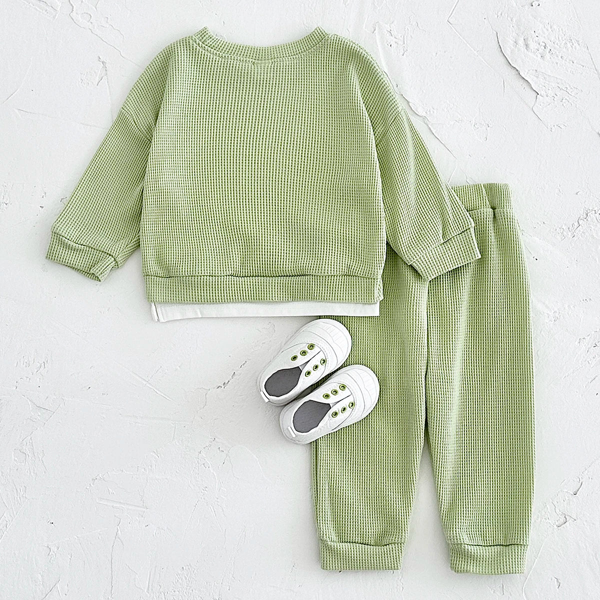 Dress your little one in comfort with this new baby clothes set—featuring a loose waffle cotton tracksuit perfect for kids on the move 0-3 Years Old -