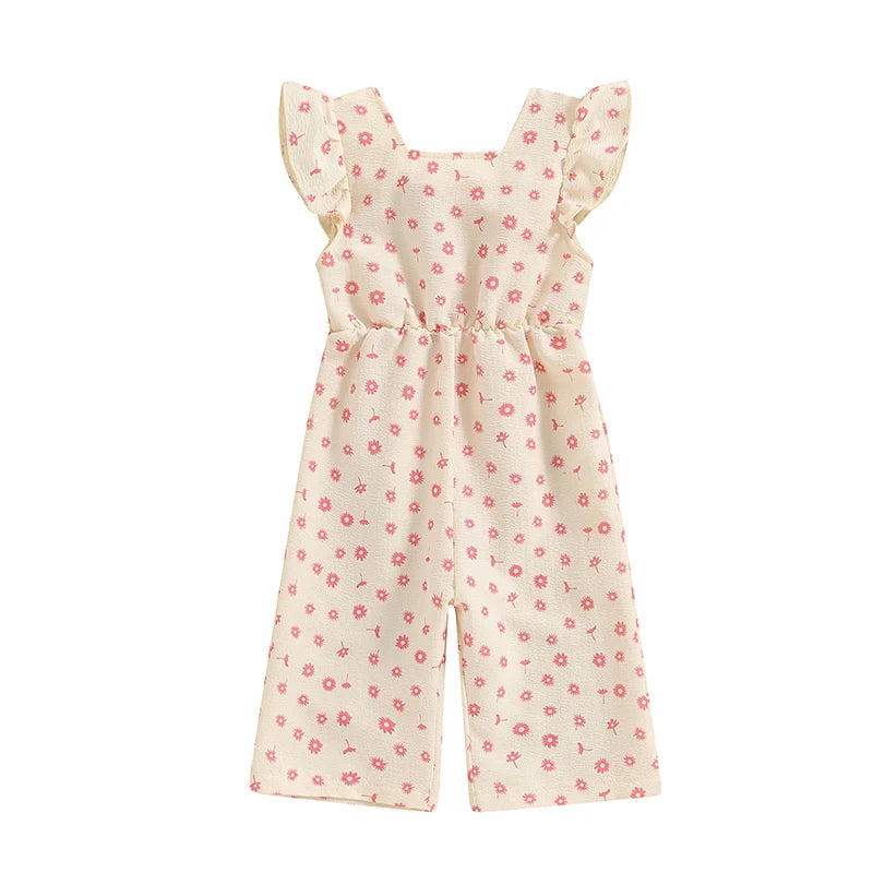 Toddler Kids Clothes Girls Summer Overalls Cotton Floral Print Backless Bowknot Rompers Jumpsuits Baby Clothing -