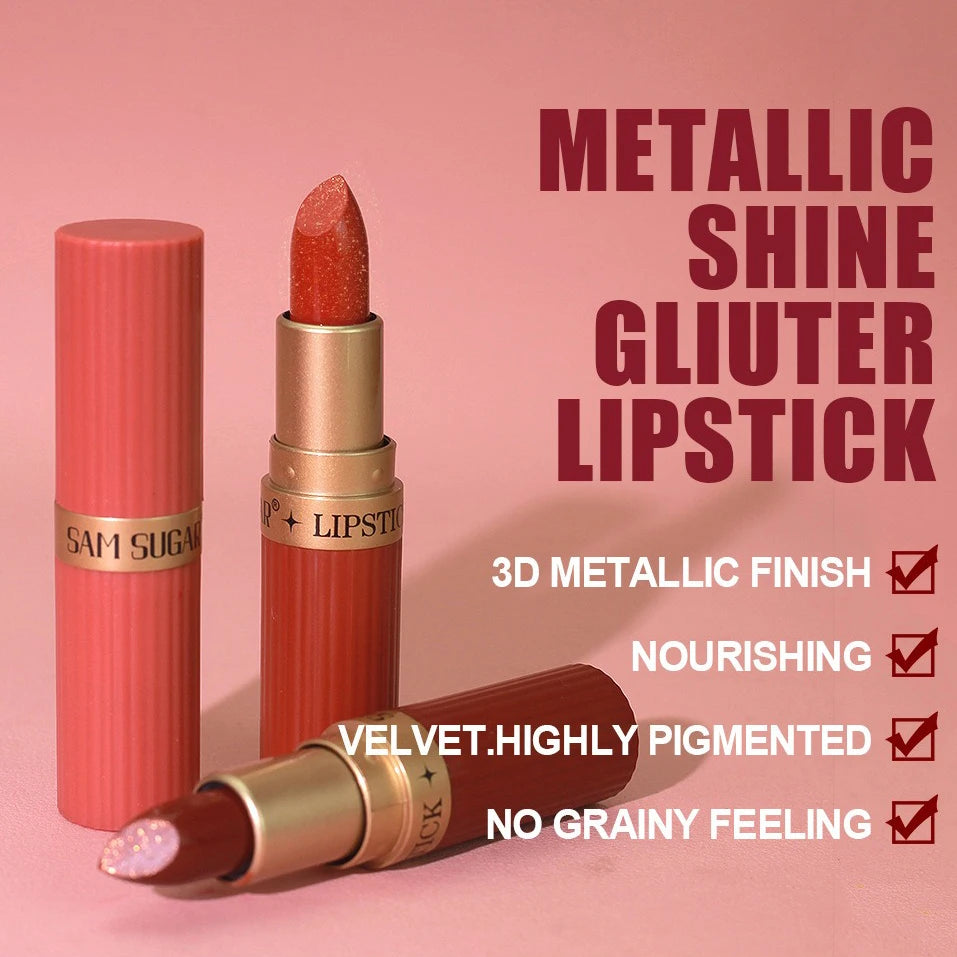 Pearlescent Pink Glitter Velvet Lipstick Metallic Waterproof Long Lasting Matte Shimmer Diamond Lipstick Women Makeup Cosmetic -