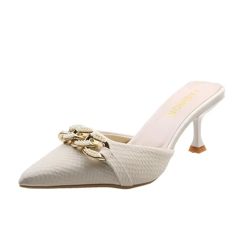 Baotou Half Drag Female Outside Wearing 2025 Summer New Fairy Wind Thin Heel Sandals High Heel Muller Slippers Slippers Women -