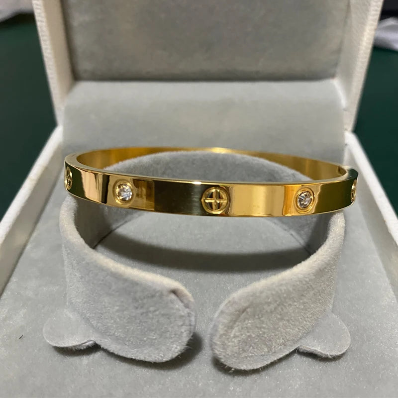 Gold Color Zircon And Cross Nut Nail Bracelet Gold & Bangle For Woman -