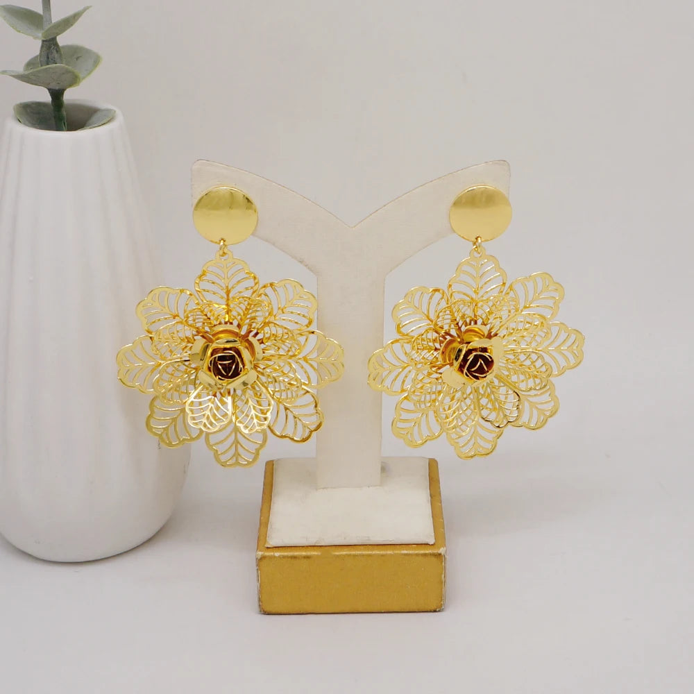Flower Necklace Bracelet Earrings Ring Set -
