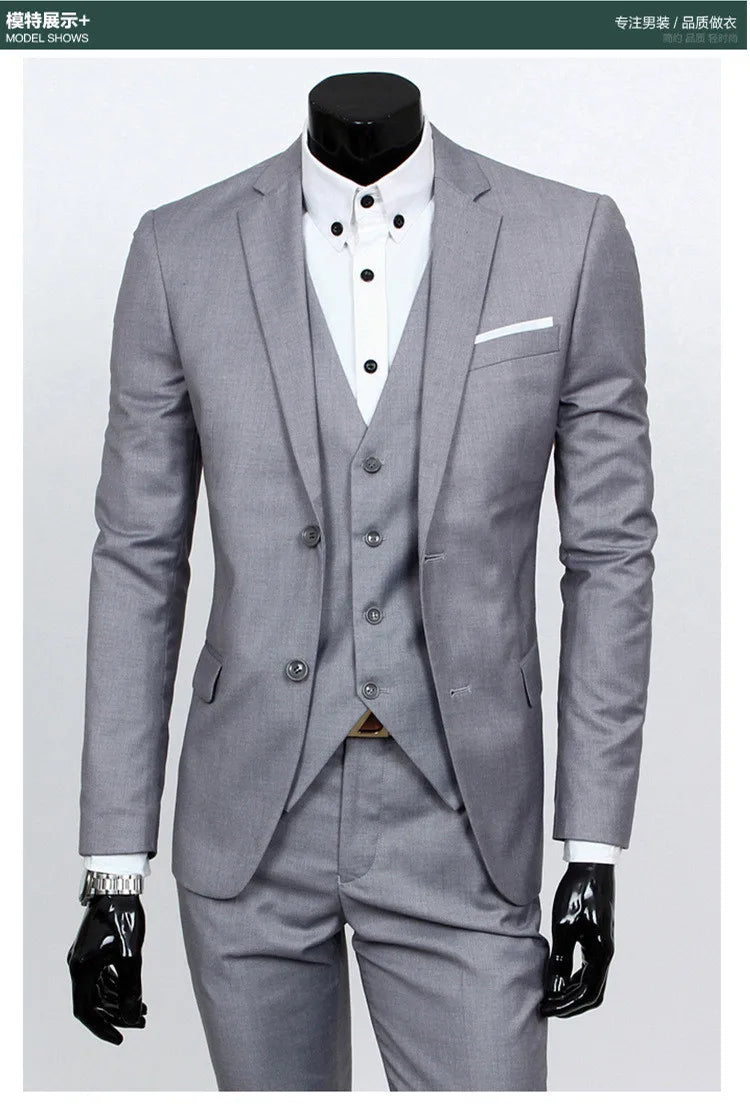 Spring Autumn New Fashion Men's Trendy Slim Business Solid Color 3 Pieces of Suits Sets Single Greasted Blazers Waistcoat Pants -