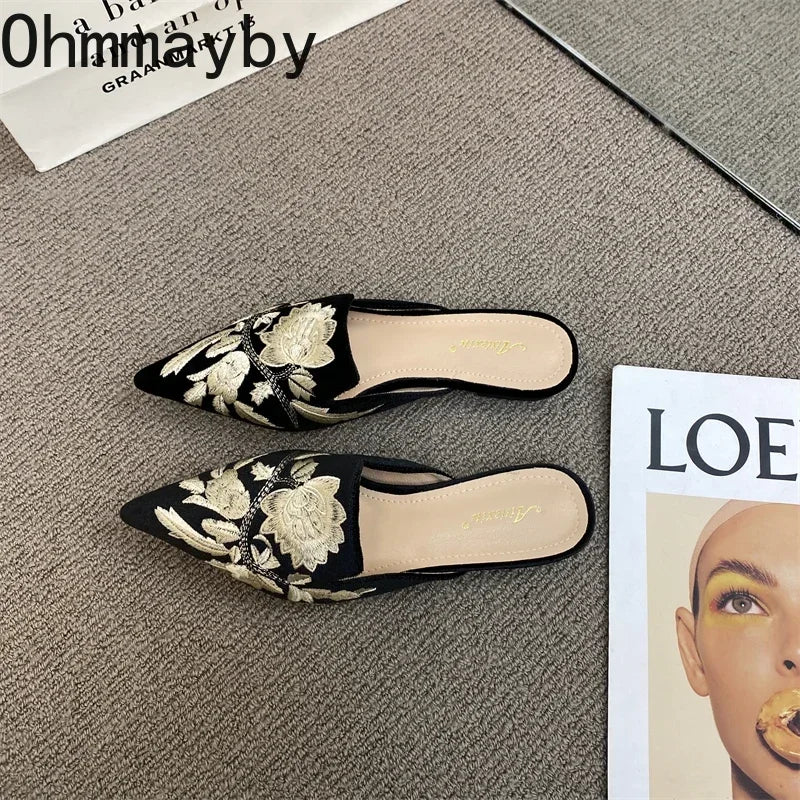 Women Luxury Fashion Elegant Pointed Toe Slides -