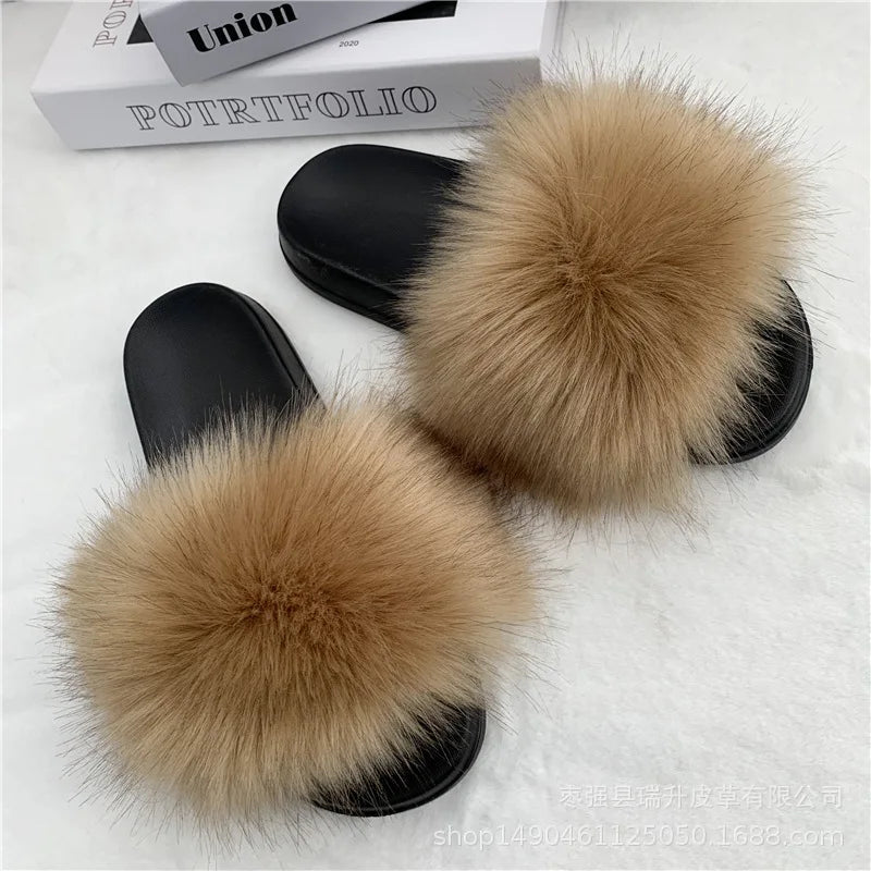 Faux Fur Slippers Women -