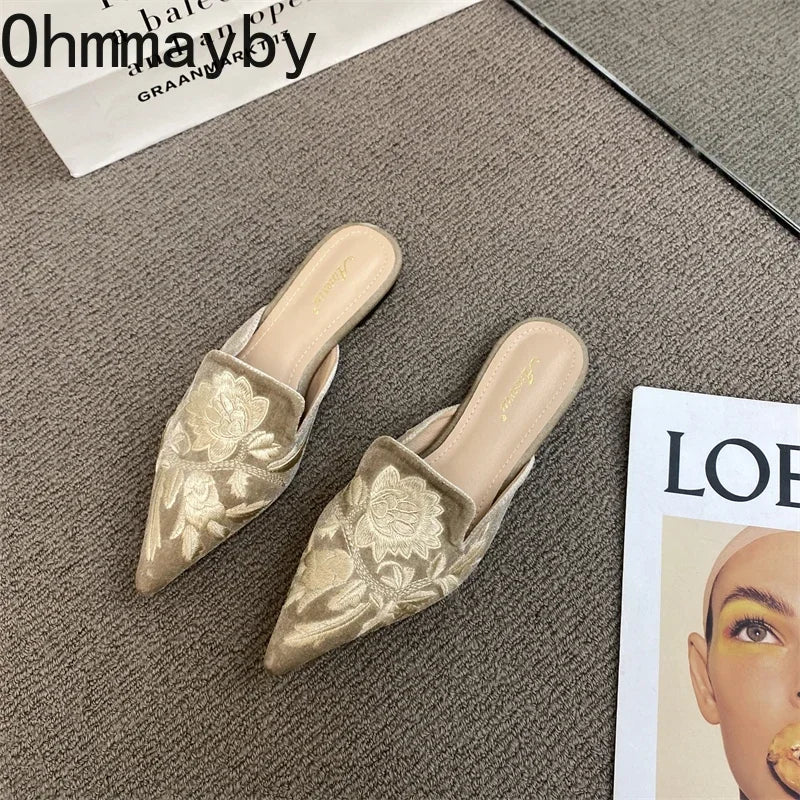 Women Luxury Fashion Elegant Pointed Toe Slides -
