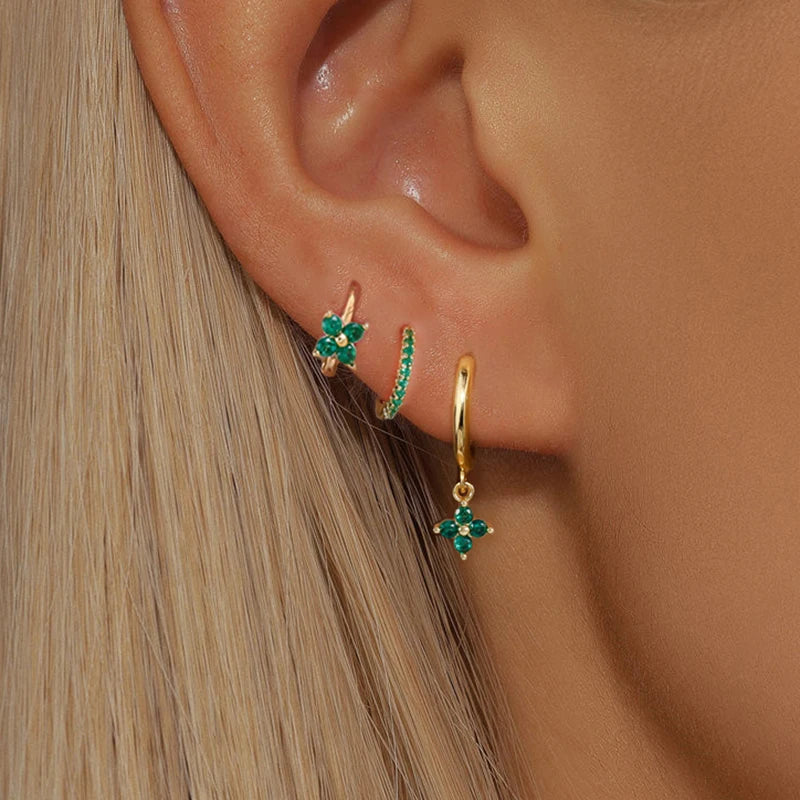 3PCS Trendy Stainless Steel Flower Drop Earring Set -