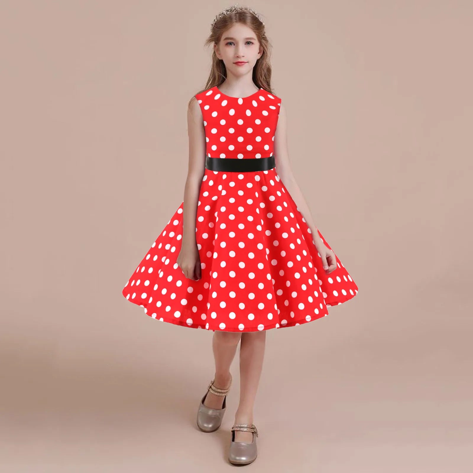 Outfits Party Sleeveless Gown Dress Kid Dots Prints Floral Children Girl Princess Clothes Girls Dresses Straight Dress -