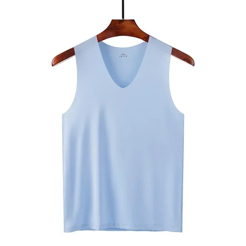 Ice Silk Tank Tops Seamless Mens Vest Loose Sleeveless Sport Bodysuit Vest For Men Plain Casual Summer Tank Undershirts Cool 5XL -