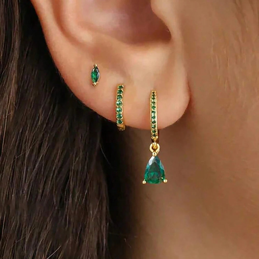 3PCS Stainless Steel Zircon Flower Earring Set for Women -