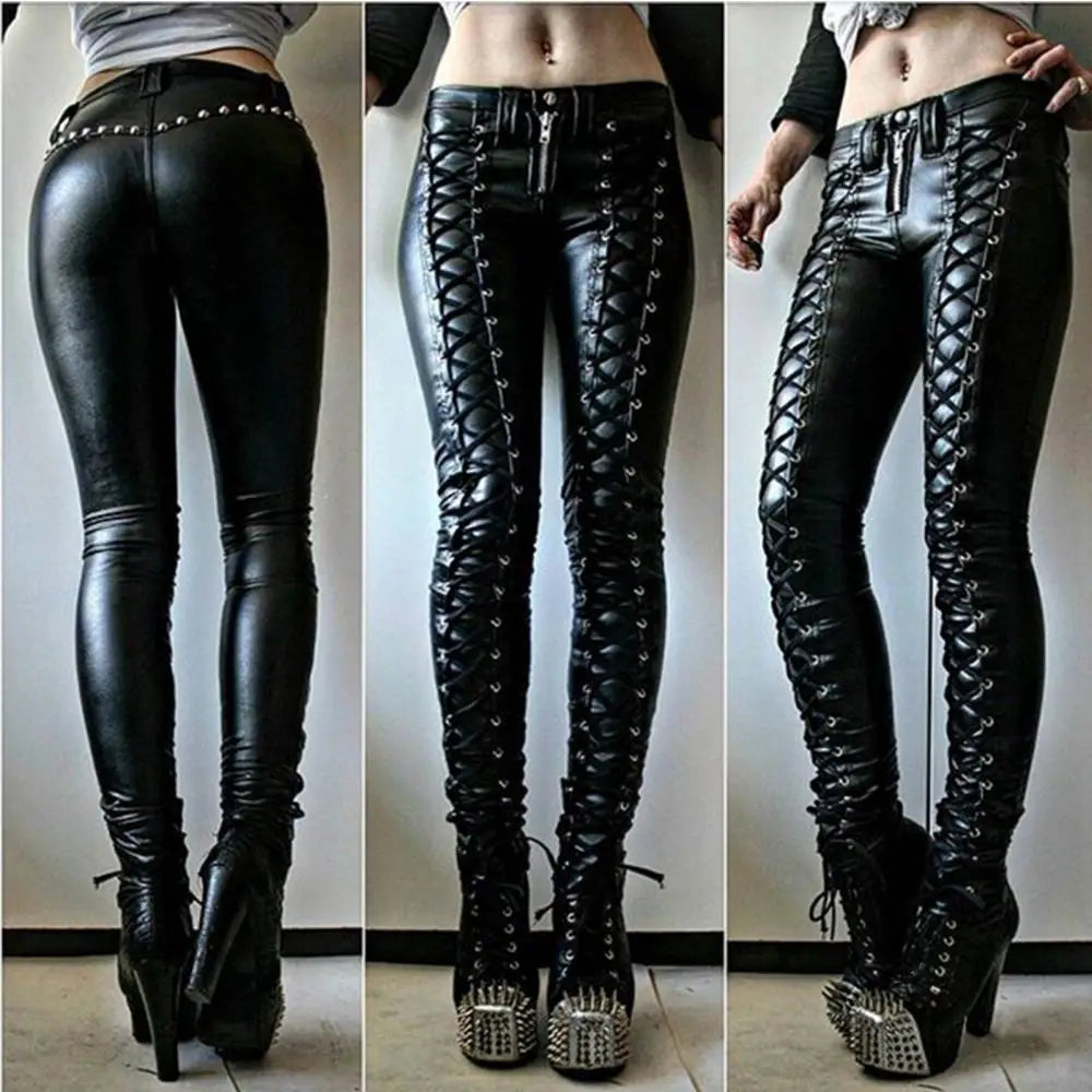 Elevate your style with these skinny faux leather pants for women—featuring a button closure for a chic and trendy look! -