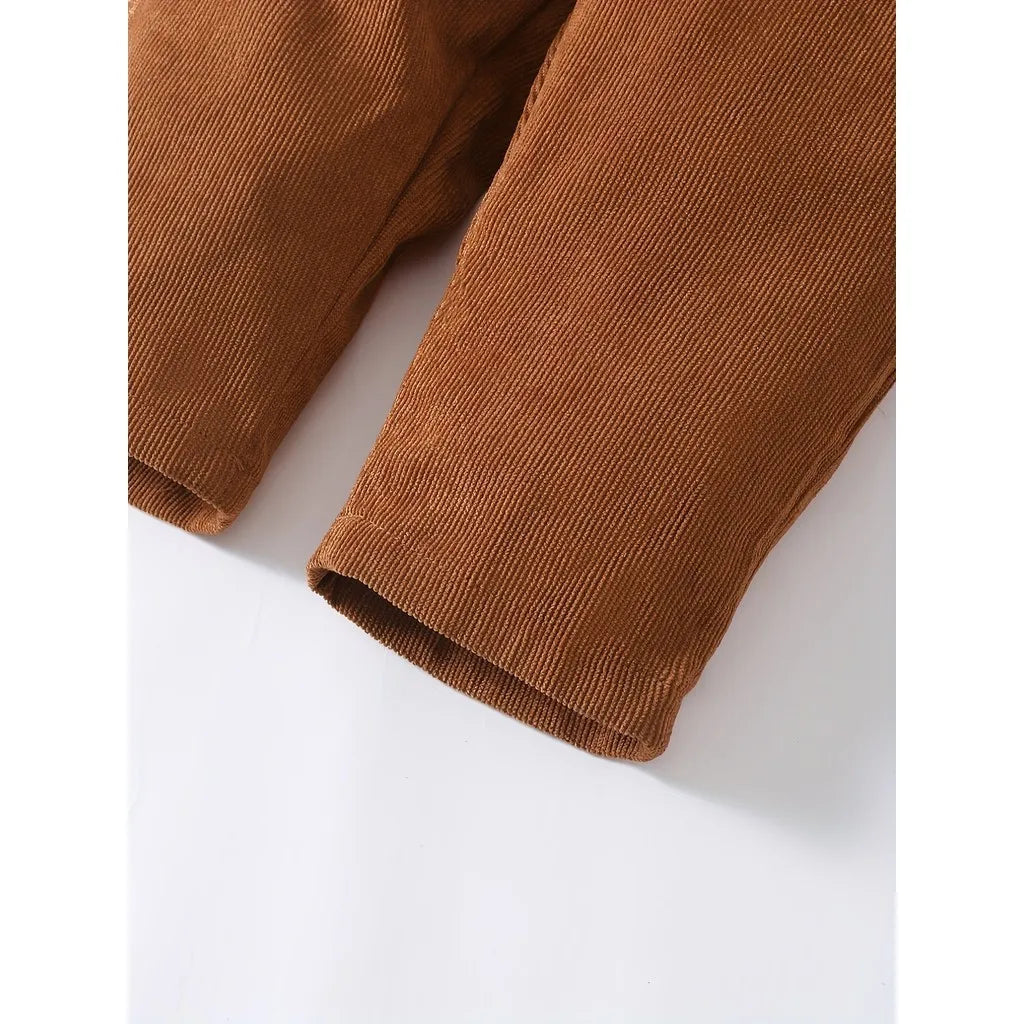 Dress your toddler boy or girl in cozy style with these brown corduroy strap pants—perfect for everyday comfort and cuteness 0-3 Years! -