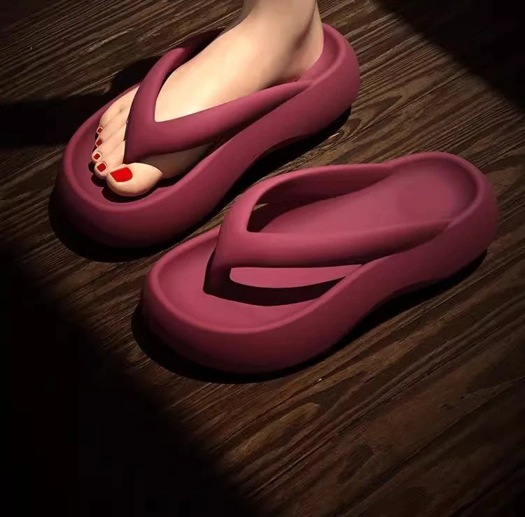 Thick soled flip flops with increased height 2024 new beach women's summer walking slippers -