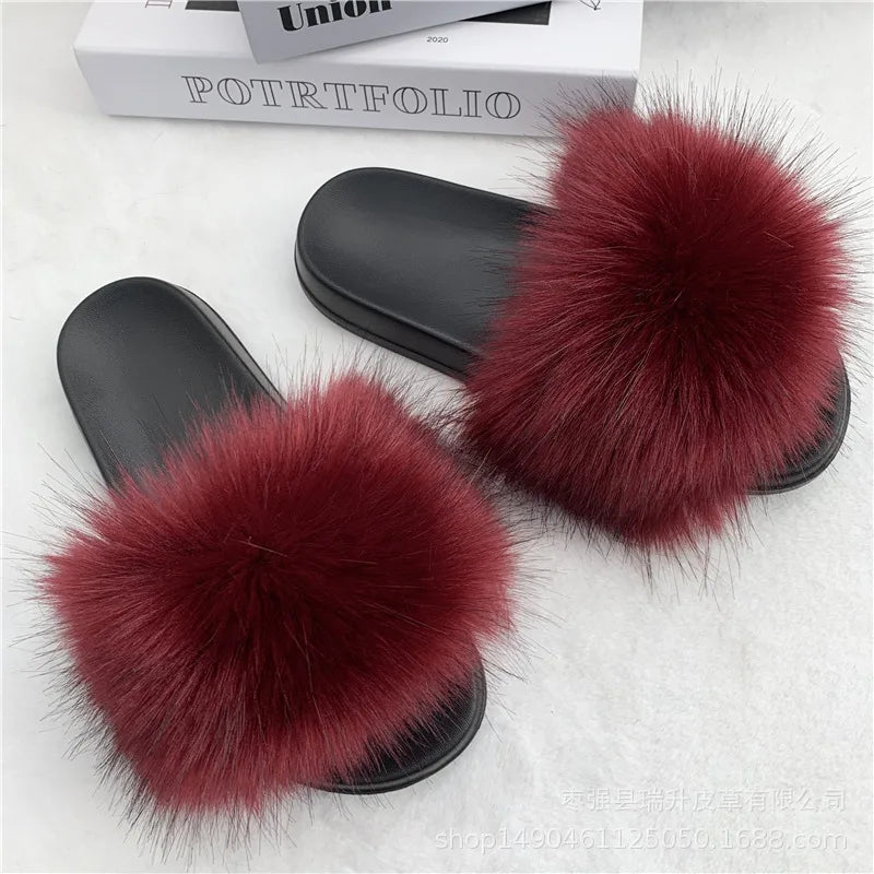 Faux Fur Slippers Women -