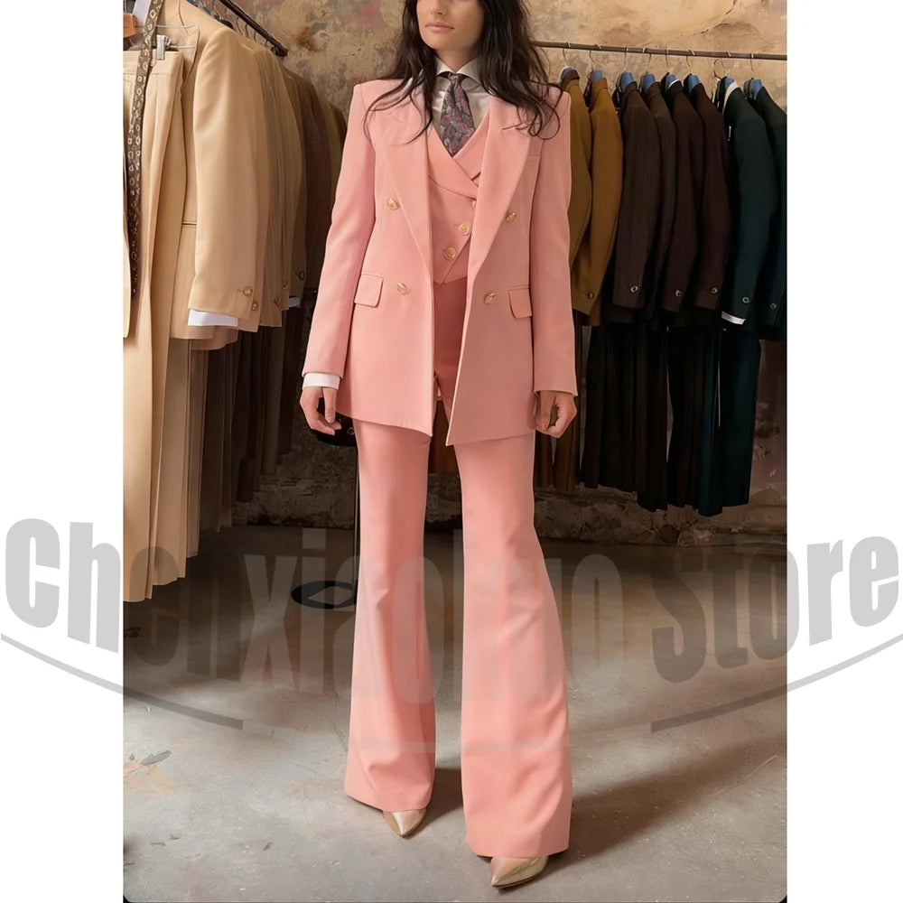 Women's Three Piece Suit Double Breasted Blazer Vest and Pants -