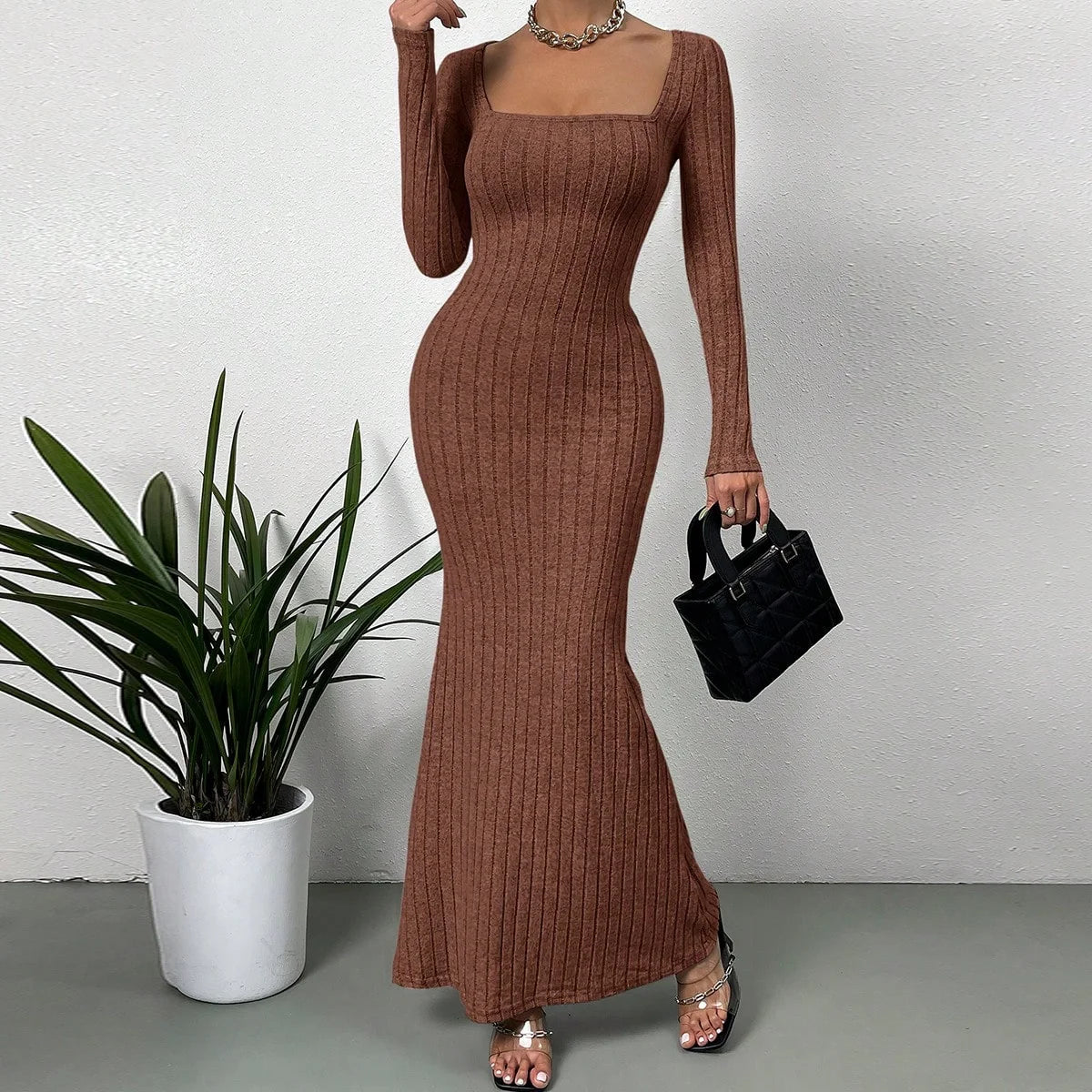 Women's Mid-Length Knitted Dress -