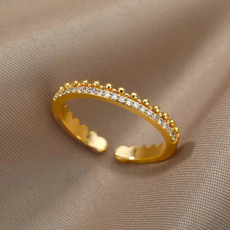 Gold Plated Stainless Steel Crystal Rings -