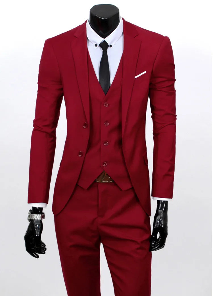 Spring Autumn New Fashion Men's Trendy Slim Business Solid Color 3 Pieces of Suits Sets Single Greasted Blazers Waistcoat Pants -