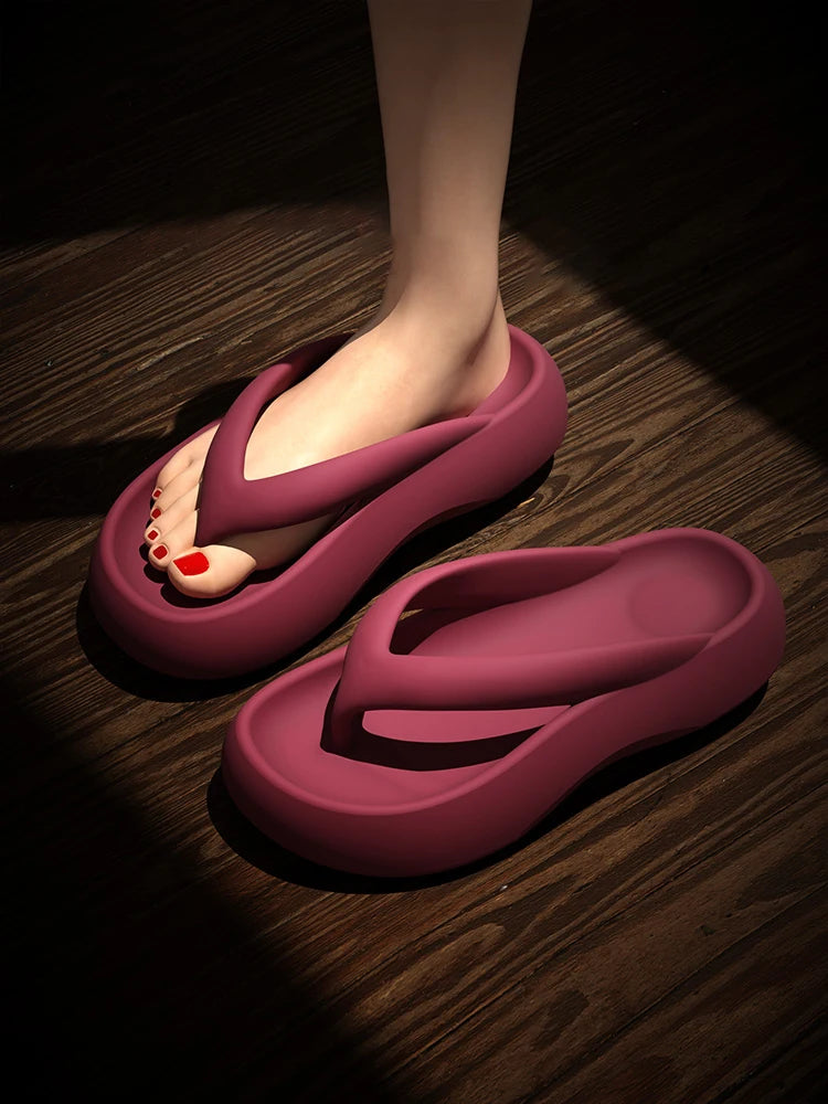 Thick soled flip flops with increased height 2024 new beach women's summer walking slippers -