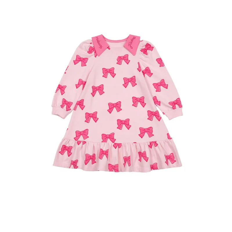 Children's Clothes 2025BE Knitwear Cardigan Skirts Baby Girls Autumn Winter Princess Bow Printed Dress Clothings KIDS AM Korean -