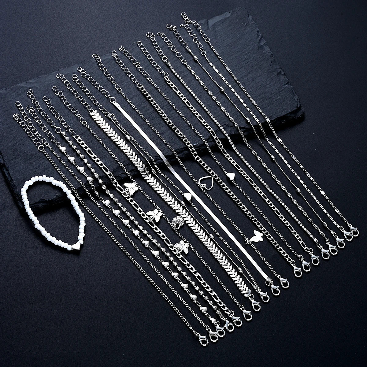 19Pcs Silver Color Anklet Sets -