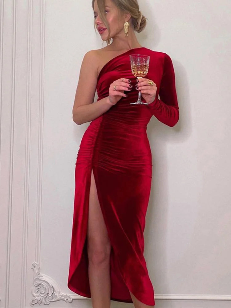 Women Elegant Long Sleeve Midi Dress -