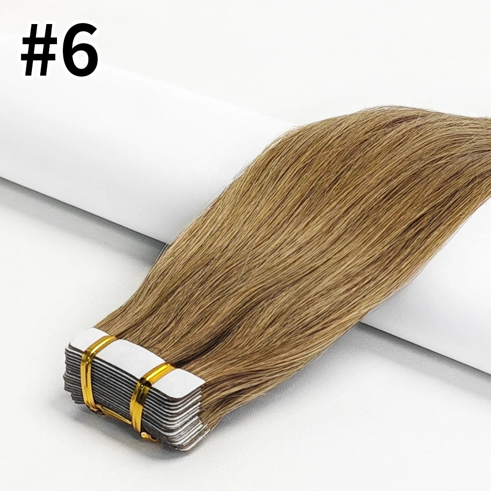 Tape In Human Hair Extensions Natural Straight Hair Extensions 1B Black Brown Blonde 100% Remy Skin Weft Adhesive Glue On -