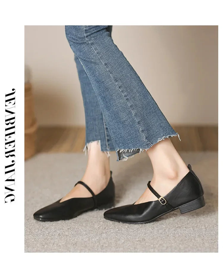 Woman Spring Casual Square Toe Low Soft Soled Shoes Lolita Ballerina Red Flats Female Elegant French Retro Buckle Mary Janes -