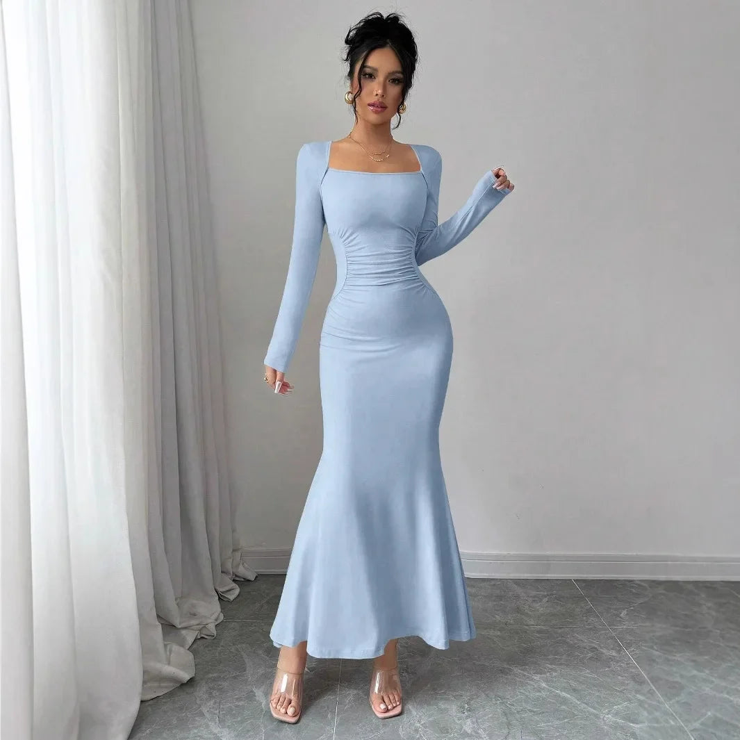 Elegant Long Sleeve Fish Tail Dress -