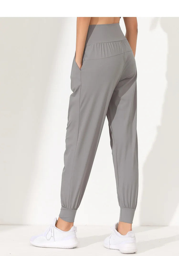 Woman Yoga Pants Hem Bound Running Fitness Loose Slim Quick-Dry Yoga Pants Pleated Capris Pockets Jogging Pants Sports pants -