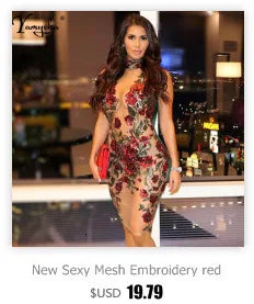 Sexy See through Mesh Red Sequin Mini Summer Dress Women Night club outfits cocktail Dresses Party wrap bodycon Dress vestidos -