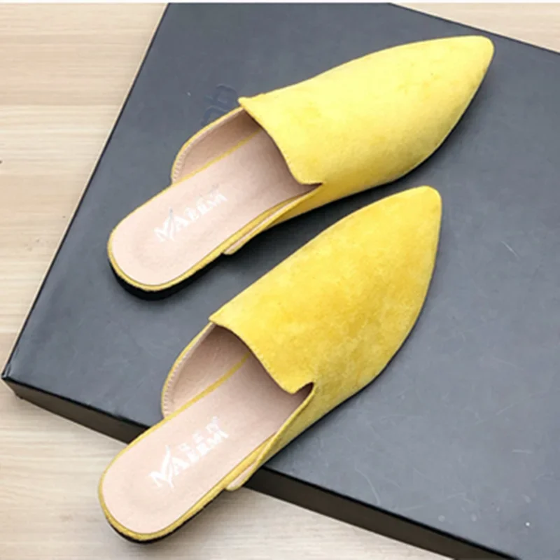 Female Simple Sewing Plain Shoes Outdoor Pointy Toe Slides Camel Blue Soft Sole Wide Fitting 48-33 2022 New Arrivals De Mujer -