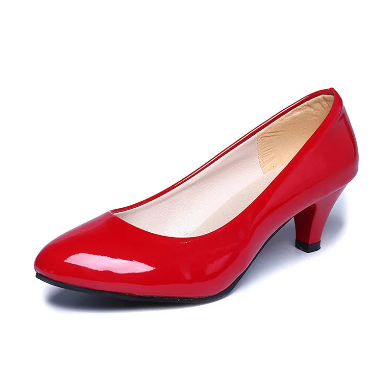 New Women's Shoes On Heels Elegant Medium High Heeled Ladies Pointed Toe Fashion Pumps For Woman Office Black White Red -