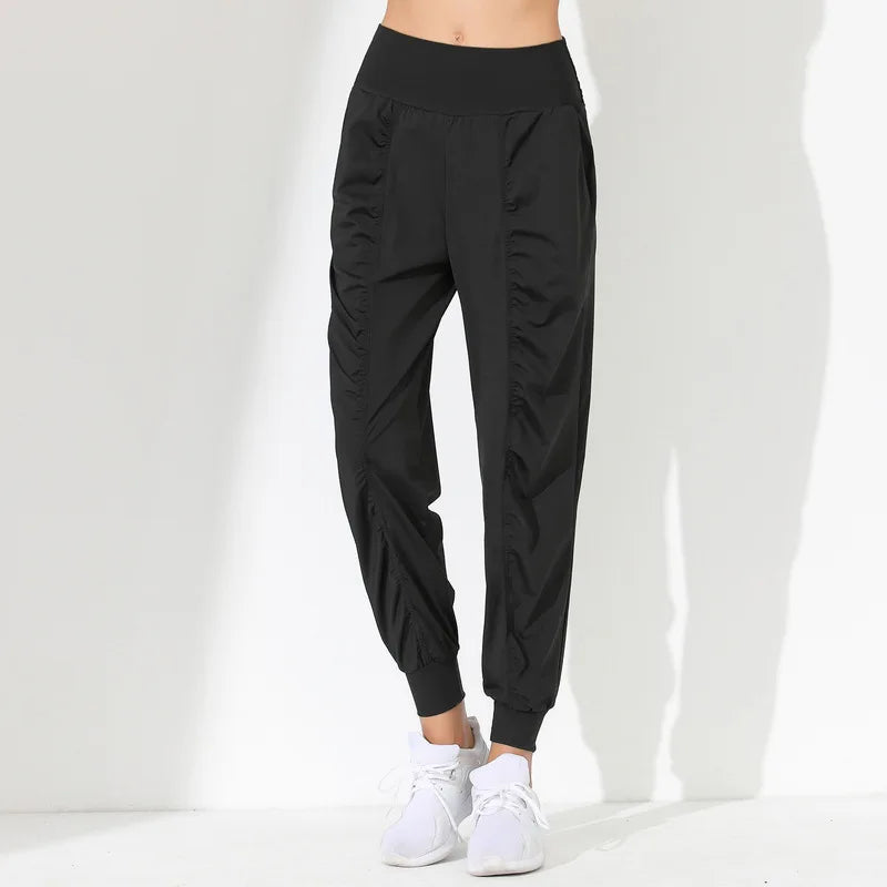 Woman Yoga Pants Loose Slim Quick-Dry Yoga Pants Pleated Hem Bound Running Fitness Capris Pockets Jogging Pants Sports pants -