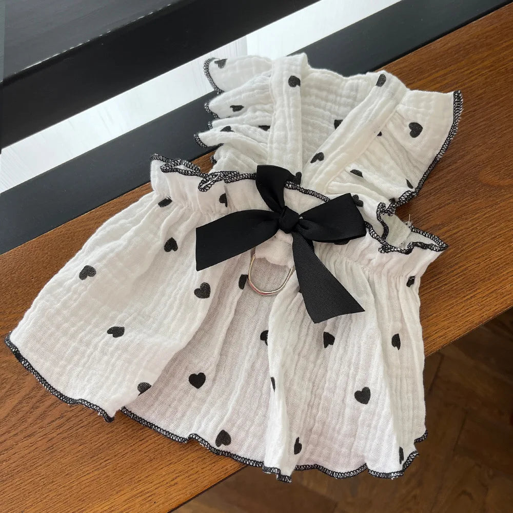 Pet dresses clothes for spring and summer dogs cats teddy bears Pomeranians plush toys hearts all cotton fabric -