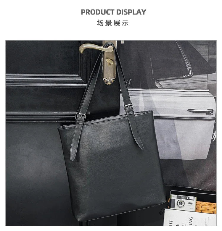Soft Leather Tote Bag for Men Japanese Korea Style Business Casual Street Handbag Male Large Capacity Zipper Laptop Underam Bags -