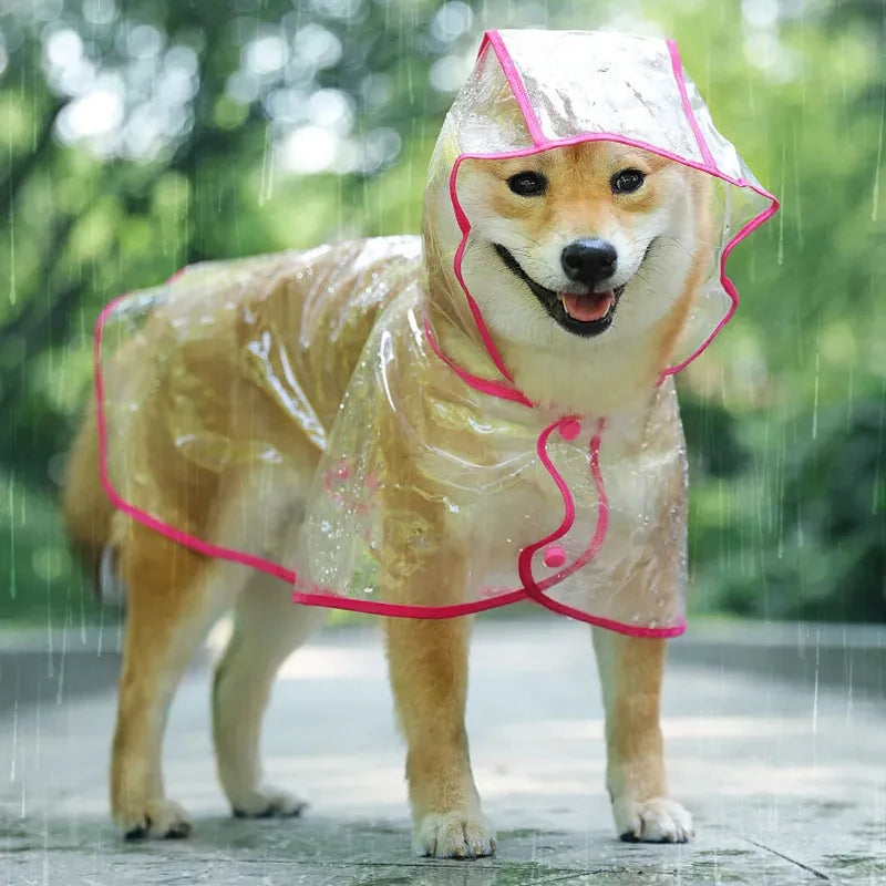 Keep your pet dry in style with this transparent rainwear raincoat for dogs—perfect for providing protection and keeping your furry friend dry during rainy days! -
