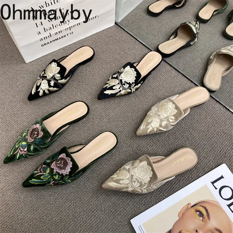 Women Luxury Fashion Elegant Pointed Toe Slides -