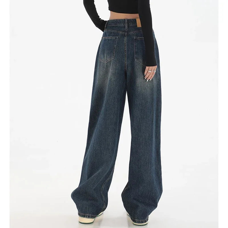 Embrace timeless style with these female classic retro high-waist baggy jeans—perfectly combining comfort and vintage flair! -