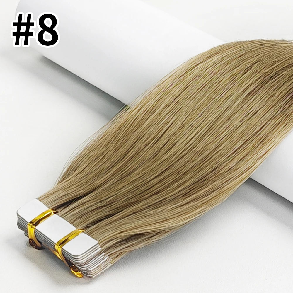 Tape In Human Hair Extensions Natural Straight Hair Extensions 1B Black Brown Blonde 100% Remy Skin Weft Adhesive Glue On -