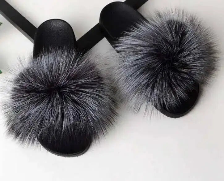 Real Fox Fur Slippers -