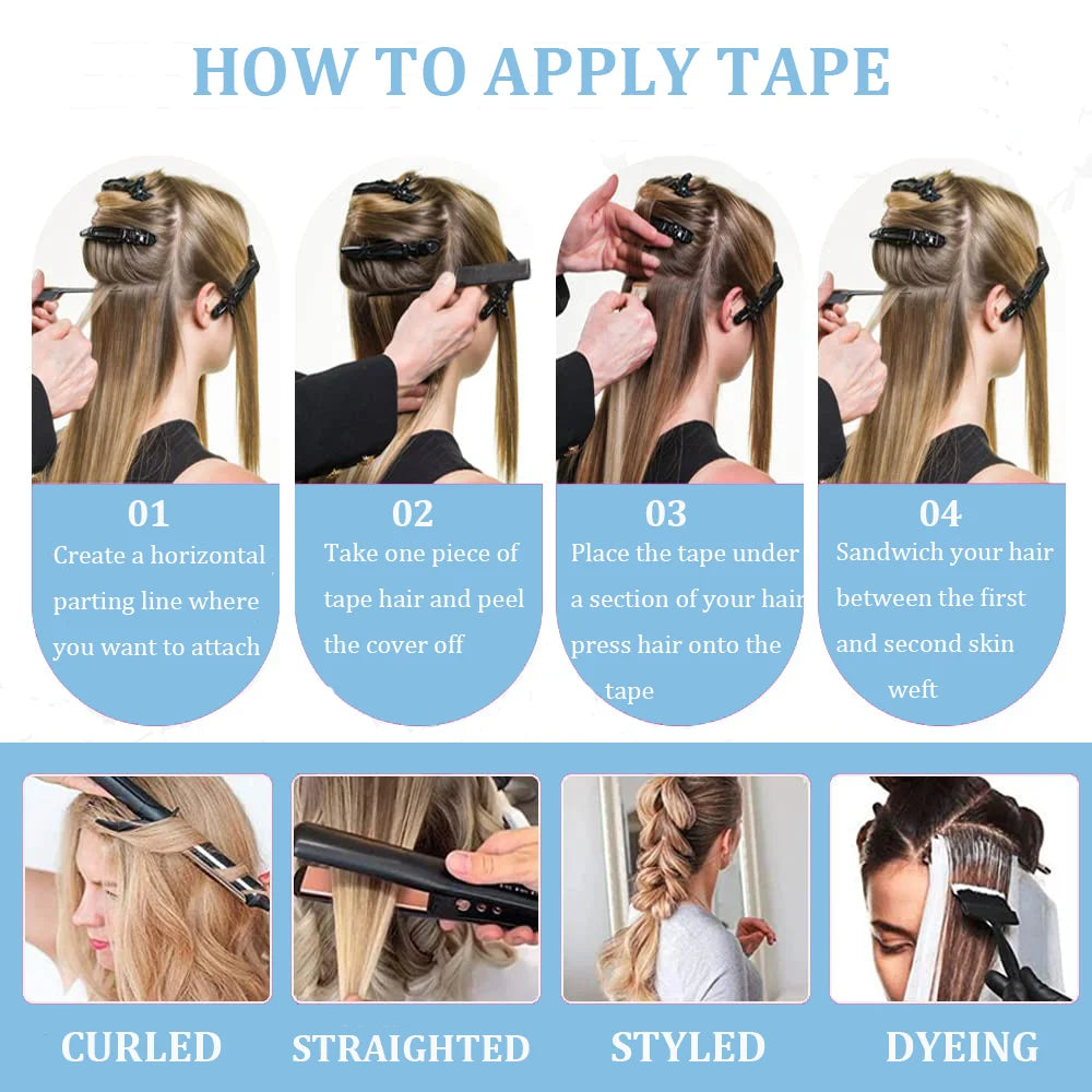 Tape In Human Hair Extensions Natural Straight Hair Extensions 1B Black Brown Blonde 100% Remy Skin Weft Adhesive Glue On -